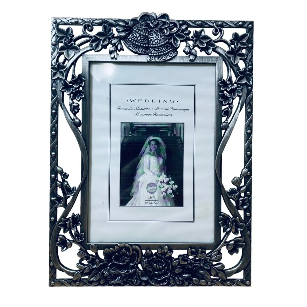 Wilton Pewter Wedding Picture Frame 5x7 Ornate Floral Bells Silver‎